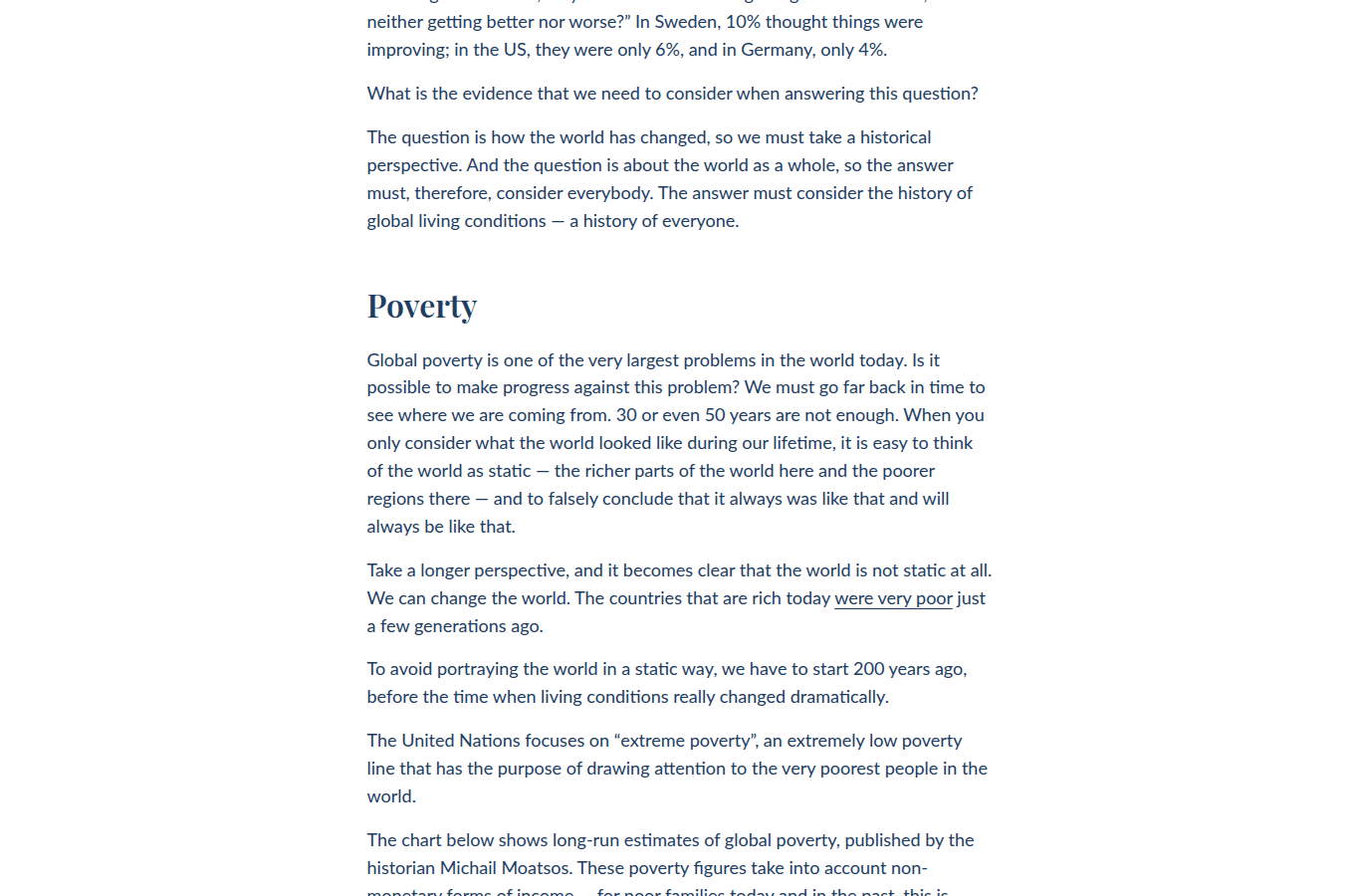 Screenshot of an Our World in Data chart page about global living conditions